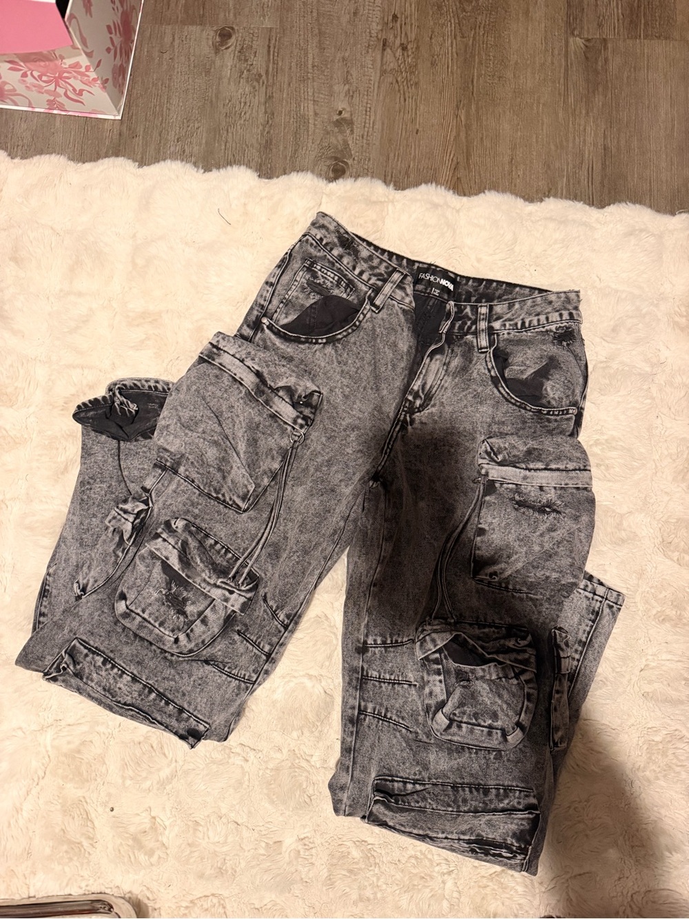 Fashion nova Women's Acid Wash Cargo Pants - Gray